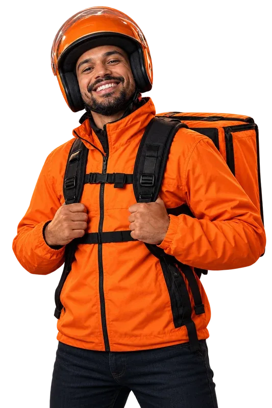 Entregador Membero com mochila de entregas