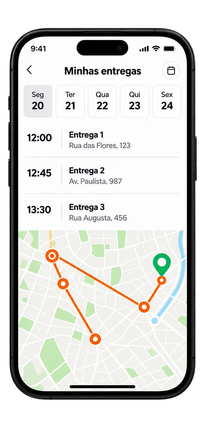 Aplicativo de entregas com mapa da rota